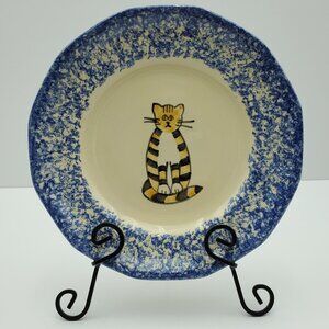Molly Dallas Blue Spatterware Cat Plate Salad Dessert Farmhouse Pottery Plate